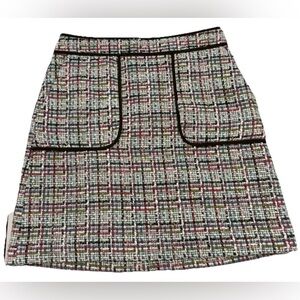 Loft Lined Tweed Skirt Zipper Size 0 White Black Pink Pockets Dark Academia